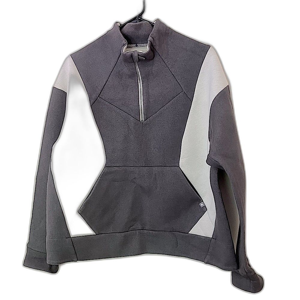Figs Women's Gray and Light Gray Half-Zip Pullover Hoodie